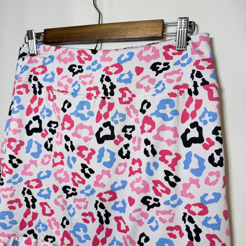 Golftini Big Bang Leopard Print Golf Skort Pink Blue Black Ruffle Hem Small